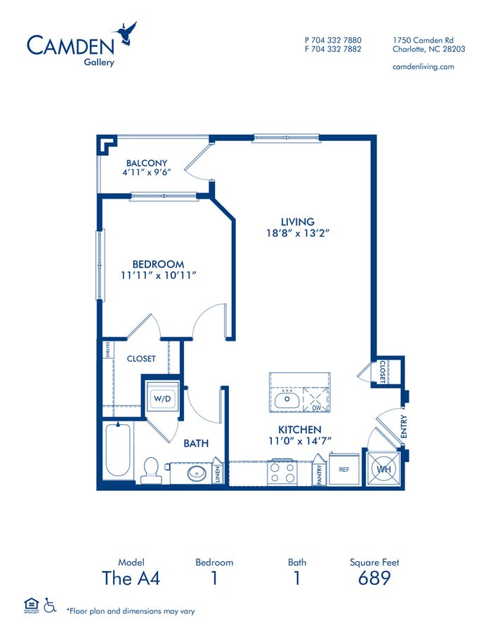 1 Bedroom 1 Bathroom Apartment for rent at Camden Gallery in Charlotte, NC