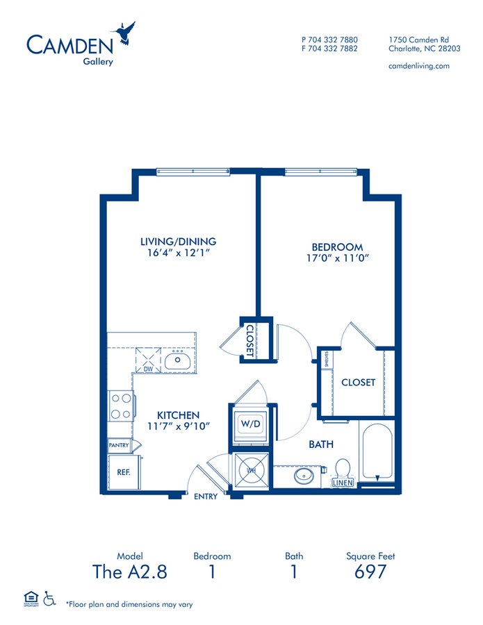 1 Bedroom 1 Bathroom Apartment for rent at Camden Gallery in Charlotte, NC