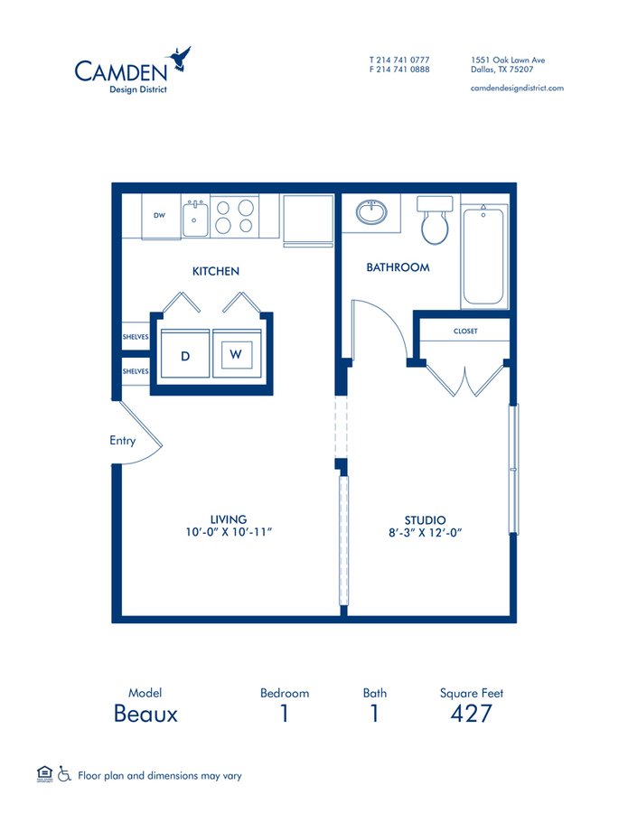 Studio 1 Bathroom Apartment for rent at Camden Design District in Dallas, TX