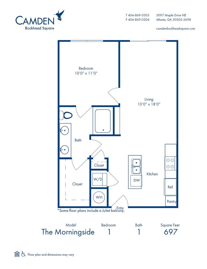 1 Bedroom 1 Bathroom Apartment for rent at Camden Buckhead Square in Atlanta, GA