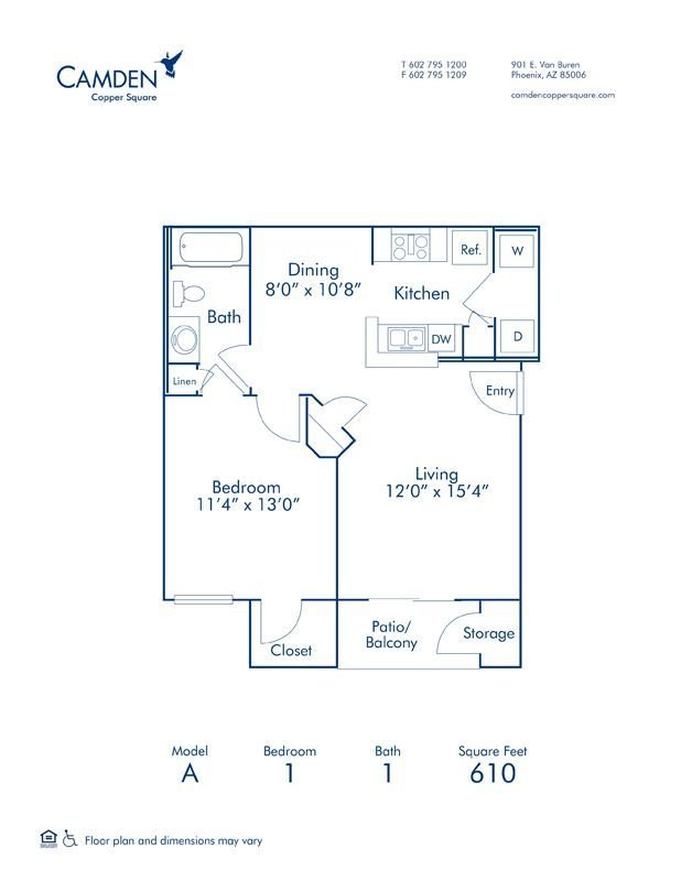1 Bedroom 1 Bathroom Apartment for rent at Camden Copper Square in Phoenix, AZ