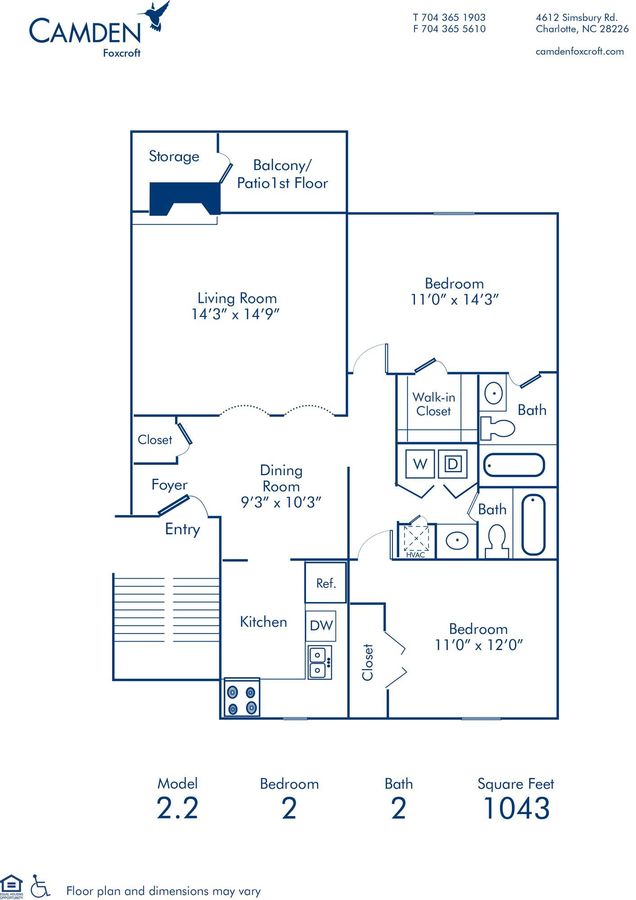 2 Bedrooms 2 Bathrooms Apartment for rent at Camden Foxcroft in Charlotte, NC