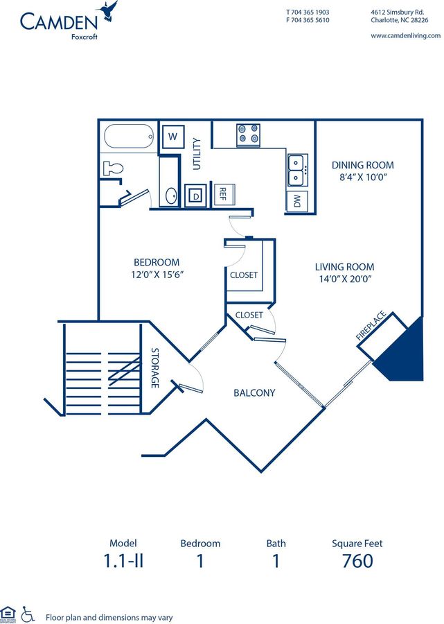 1 Bedroom 1 Bathroom Apartment for rent at Camden Foxcroft in Charlotte, NC