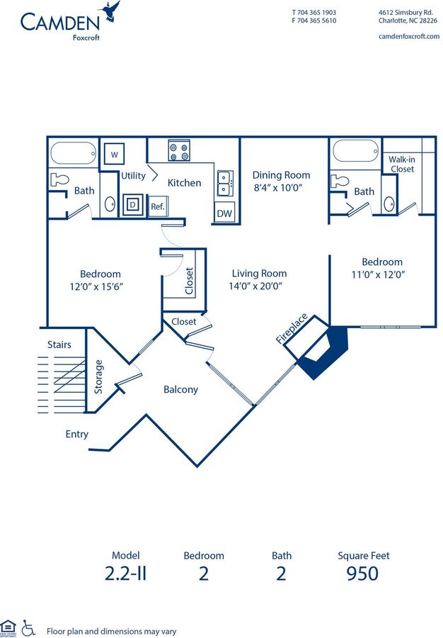 2 Bedrooms 2 Bathrooms Apartment for rent at Camden Foxcroft in Charlotte, NC