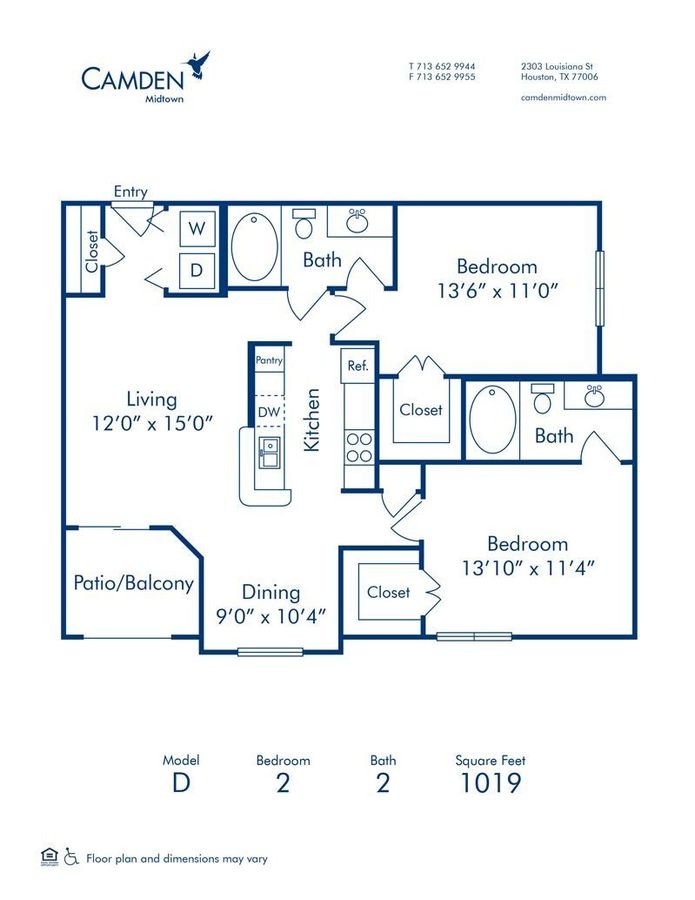 2 Bedrooms 2 Bathrooms Apartment for rent at Camden Midtown Houston in Houston, TX