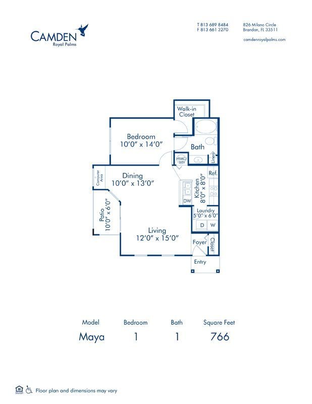 1 Bedroom 1 Bathroom Apartment for rent at Camden Royal Palms in Brandon, FL