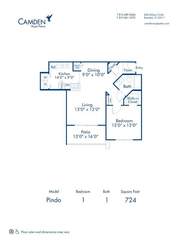 1 Bedroom 1 Bathroom Apartment for rent at Camden Royal Palms in Brandon, FL