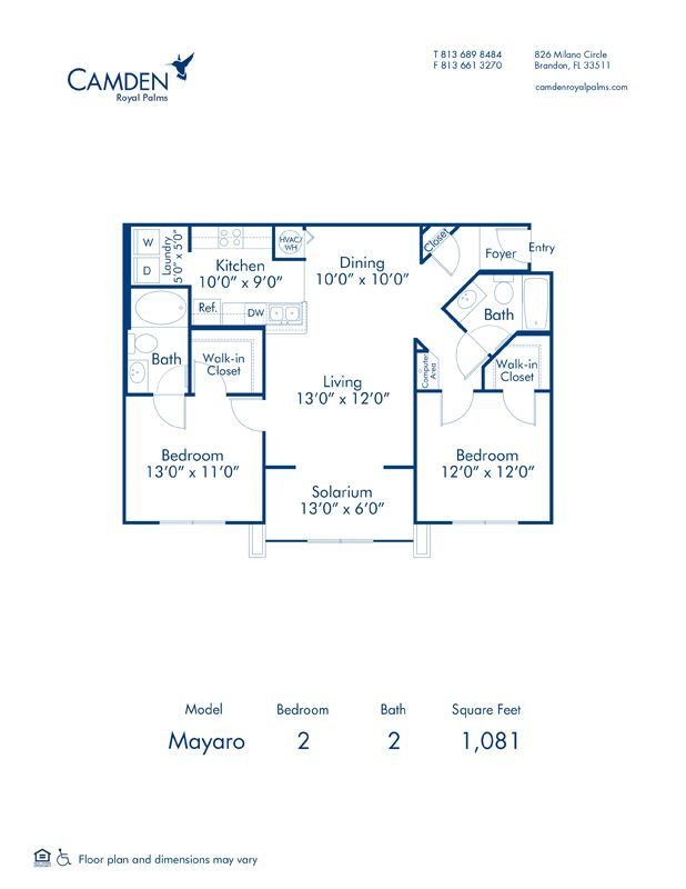 2 Bedrooms 2 Bathrooms Apartment for rent at Camden Royal Palms in Brandon, FL