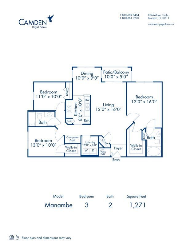 3 Bedrooms 2 Bathrooms Apartment for rent at Camden Royal Palms in Brandon, FL