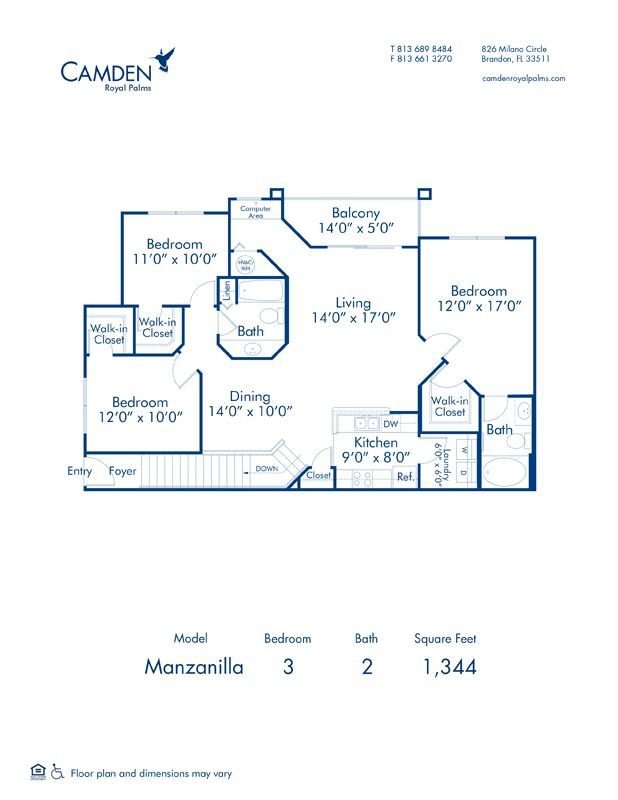 3 Bedrooms 2 Bathrooms Apartment for rent at Camden Royal Palms in Brandon, FL