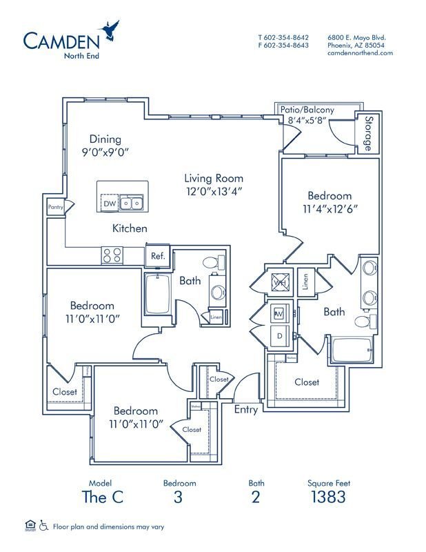 3 Bedrooms 2 Bathrooms Apartment for rent at Camden North End in Phoenix, AZ