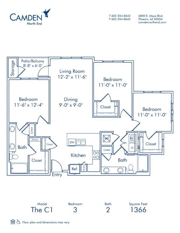 3 Bedrooms 2 Bathrooms Apartment for rent at Camden North End in Phoenix, AZ