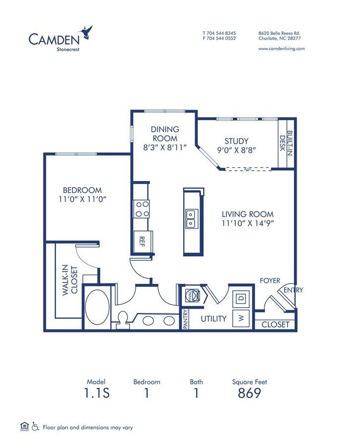 1 Bedroom 1 Bathroom Apartment for rent at Camden Stonecrest in Charlotte, NC