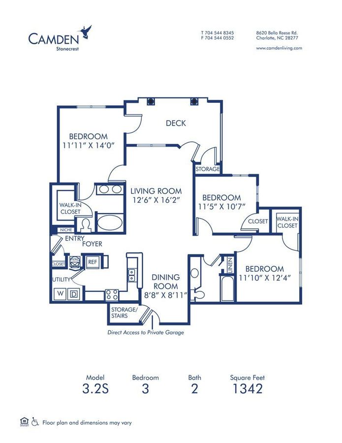 3 Bedrooms 2 Bathrooms Apartment for rent at Camden Stonecrest in Charlotte, NC
