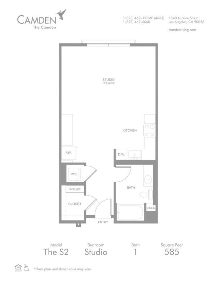 Studio 1 Bathroom Apartment for rent at The Camden in Hollywood, CA