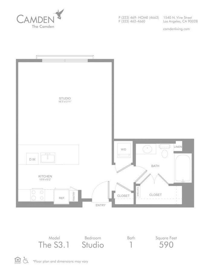 Studio 1 Bathroom Apartment for rent at The Camden in Hollywood, CA