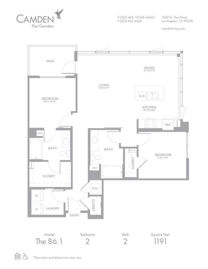 2 Bedrooms 2 Bathrooms Apartment for rent at The Camden in Hollywood, CA