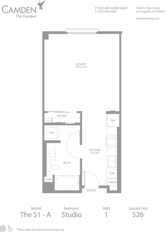Studio 1 Bathroom Apartment for rent at The Camden in Hollywood, CA