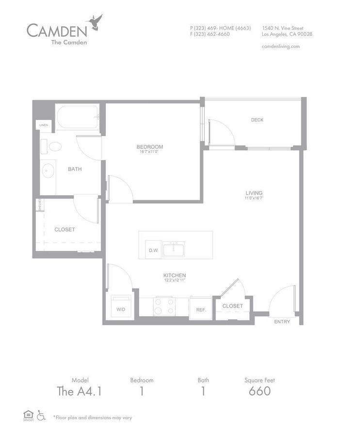 1 Bedroom 1 Bathroom Apartment for rent at The Camden in Hollywood, CA