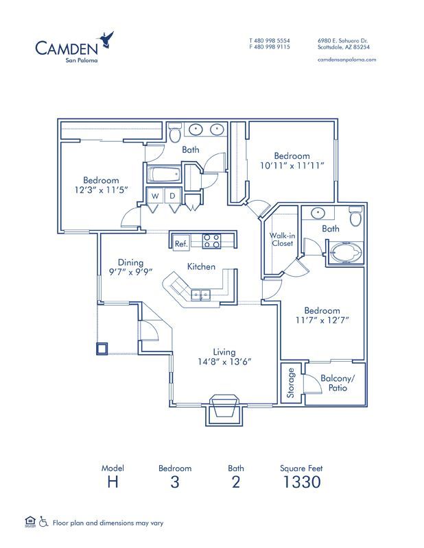 3 Bedrooms 2 Bathrooms Apartment for rent at Camden San Paloma in Scottsdale, AZ