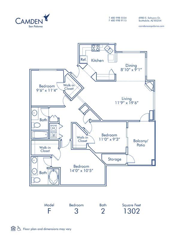 3 Bedrooms 2 Bathrooms Apartment for rent at Camden San Paloma in Scottsdale, AZ