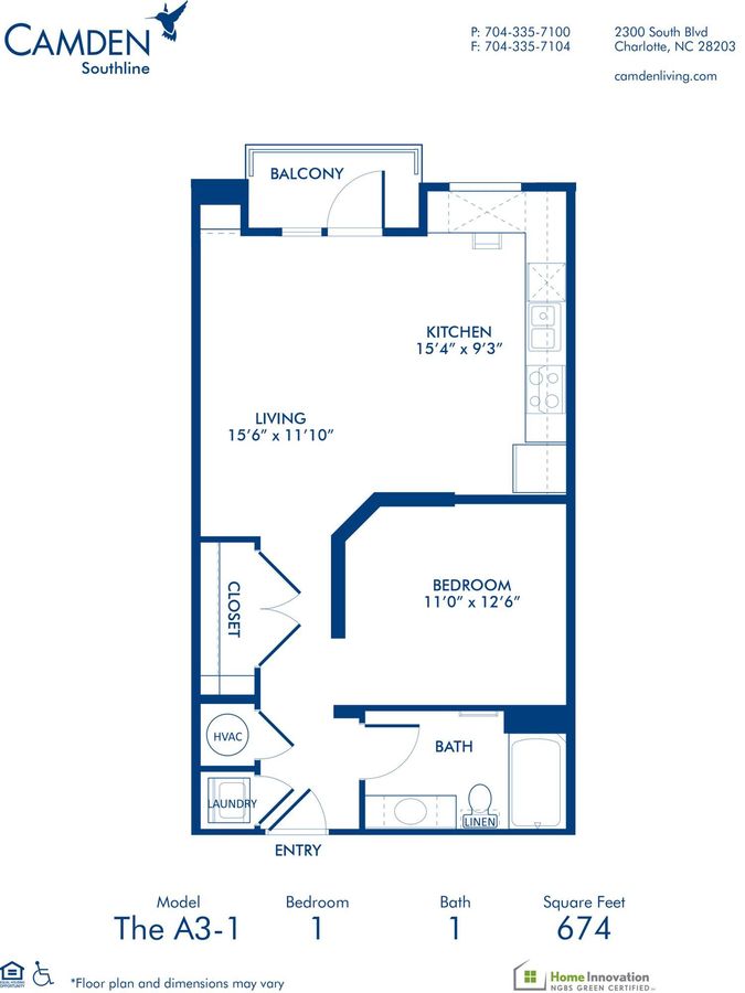 Studio 1 Bathroom Apartment for rent at Camden Southline in Charlotte, NC