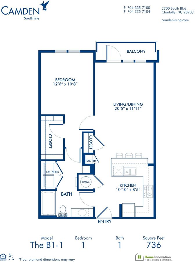 1 Bedroom 1 Bathroom Apartment for rent at Camden Southline in Charlotte, NC
