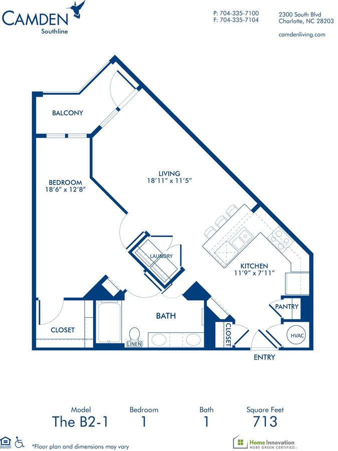 1 Bedroom 1 Bathroom Apartment for rent at Camden Southline in Charlotte, NC