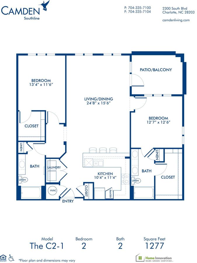 2 Bedrooms 2 Bathrooms Apartment for rent at Camden Southline in Charlotte, NC