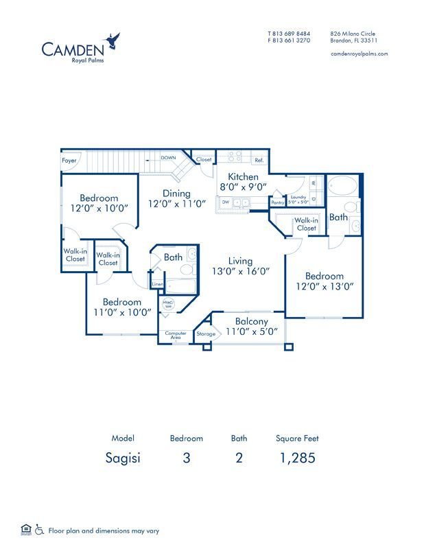 3 Bedrooms 2 Bathrooms Apartment for rent at Camden Royal Palms in Brandon, FL