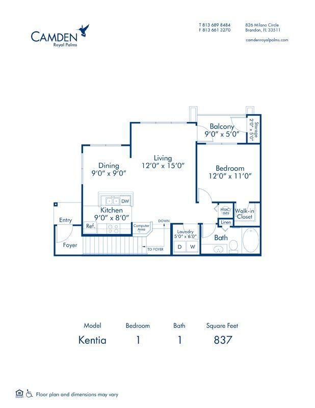 1 Bedroom 1 Bathroom Apartment for rent at Camden Royal Palms in Brandon, FL