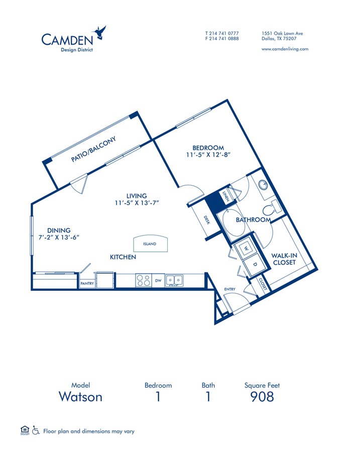 1 Bedroom 1 Bathroom Apartment for rent at Camden Design District in Dallas, TX