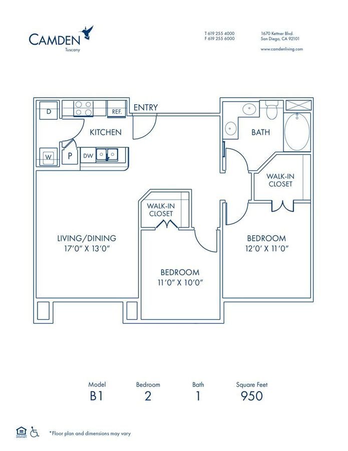 2 Bedrooms 1 Bathroom Apartment for rent at Camden Tuscany in San Diego, CA