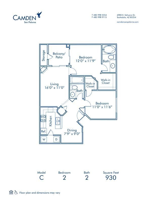 2 Bedrooms 2 Bathrooms Apartment for rent at Camden San Paloma in Scottsdale, AZ
