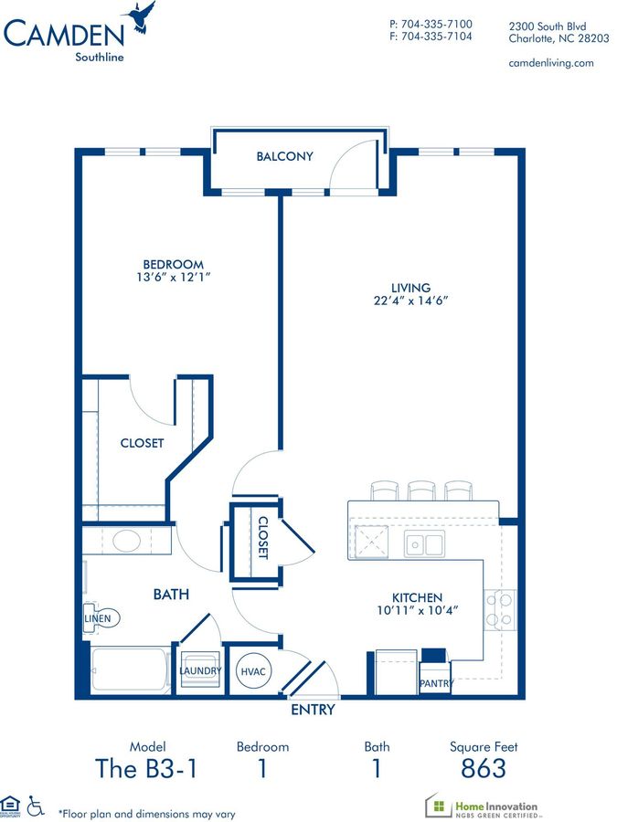 1 Bedroom 1 Bathroom Apartment for rent at Camden Southline in Charlotte, NC
