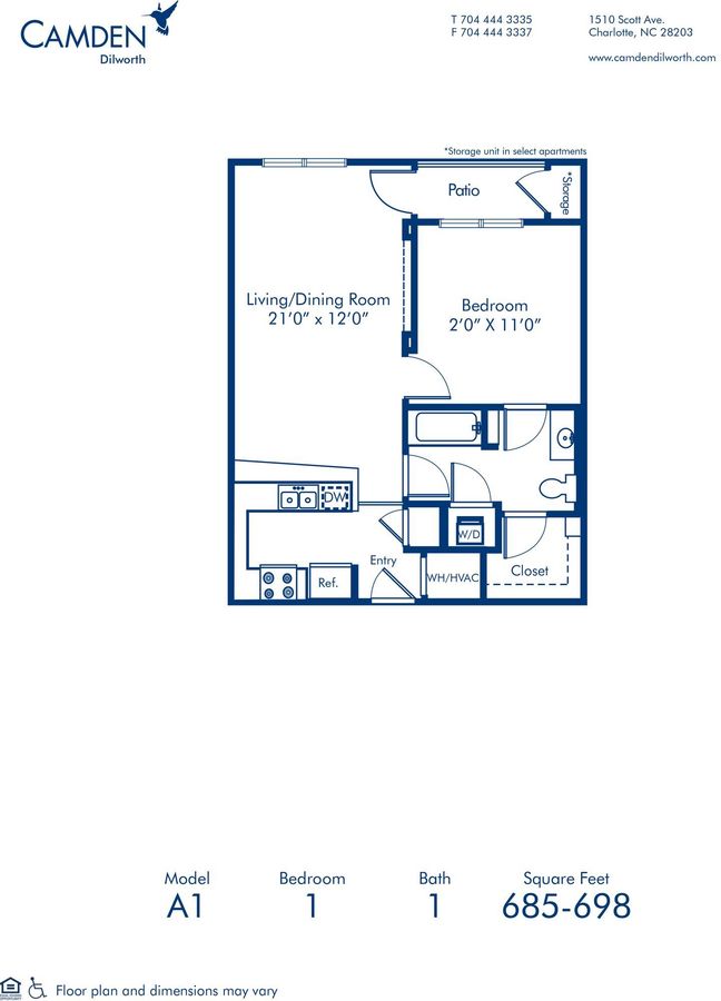 1 Bedroom 1 Bathroom Apartment for rent at Camden Dilworth in Charlotte, NC