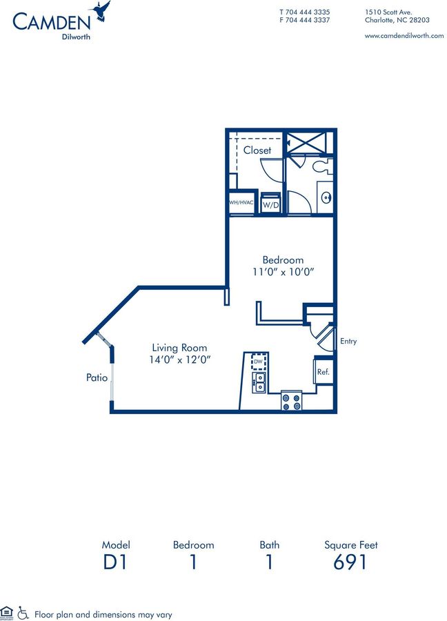 1 Bedroom 1 Bathroom Apartment for rent at Camden Dilworth in Charlotte, NC