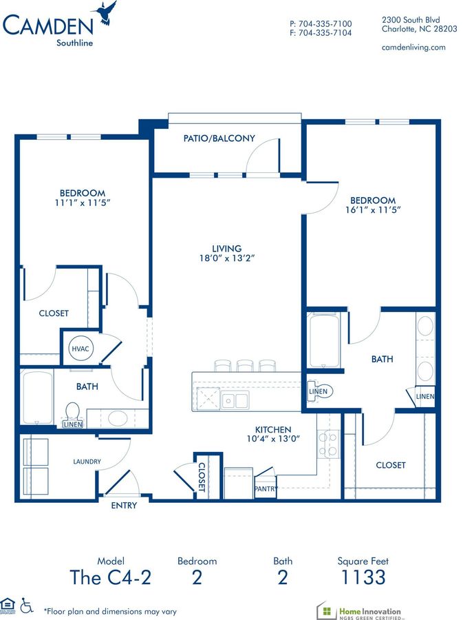 2 Bedrooms 2 Bathrooms Apartment for rent at Camden Southline in Charlotte, NC