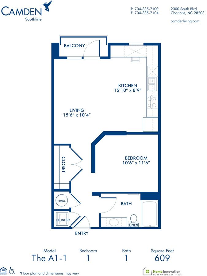 Studio 1 Bathroom Apartment for rent at Camden Southline in Charlotte, NC