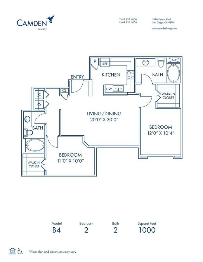 2 Bedrooms 2 Bathrooms Apartment for rent at Camden Tuscany in San Diego, CA