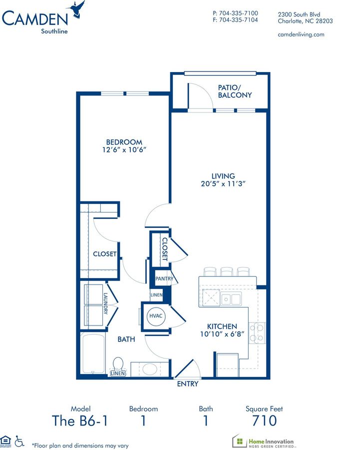 1 Bedroom 1 Bathroom Apartment for rent at Camden Southline in Charlotte, NC