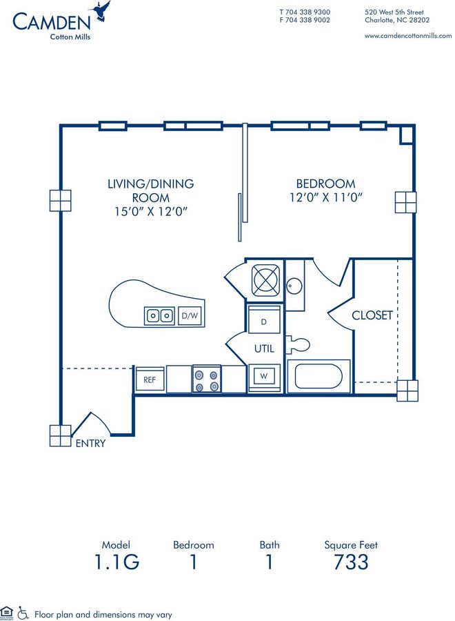 1 Bedroom 1 Bathroom Apartment for rent at Camden Cotton Mills in Charlotte, NC