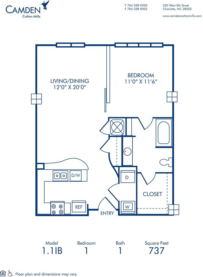 1 Bedroom 1 Bathroom Apartment for rent at Camden Cotton Mills in Charlotte, NC