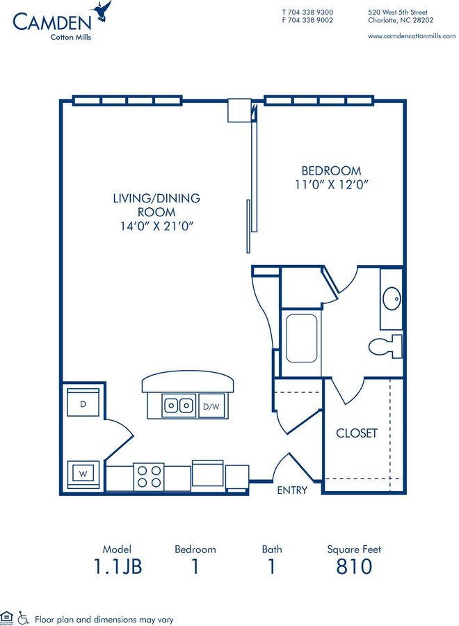 1 Bedroom 1 Bathroom Apartment for rent at Camden Cotton Mills in Charlotte, NC