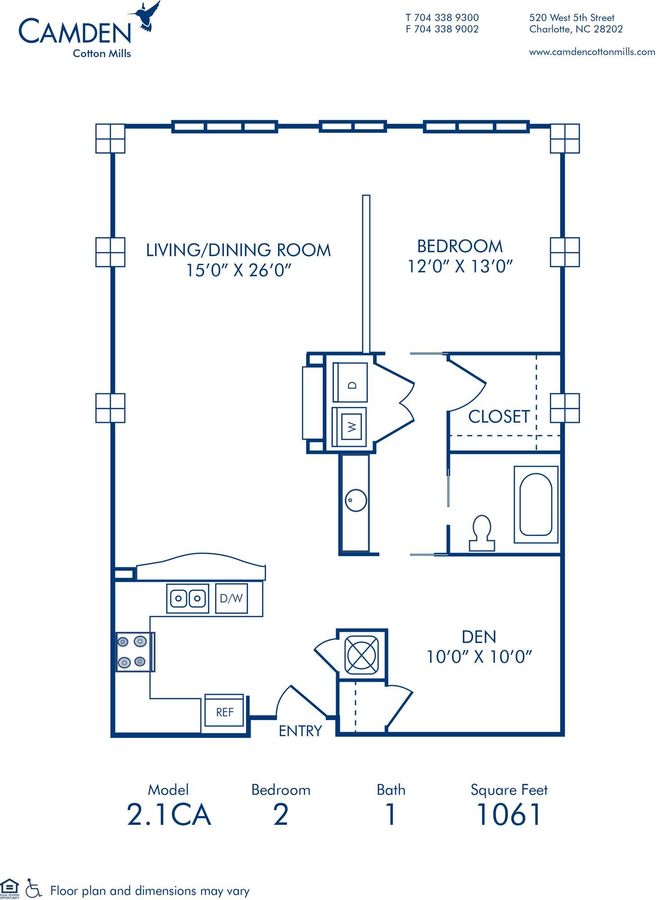 2 Bedrooms 1 Bathroom Apartment for rent at Camden Cotton Mills in Charlotte, NC
