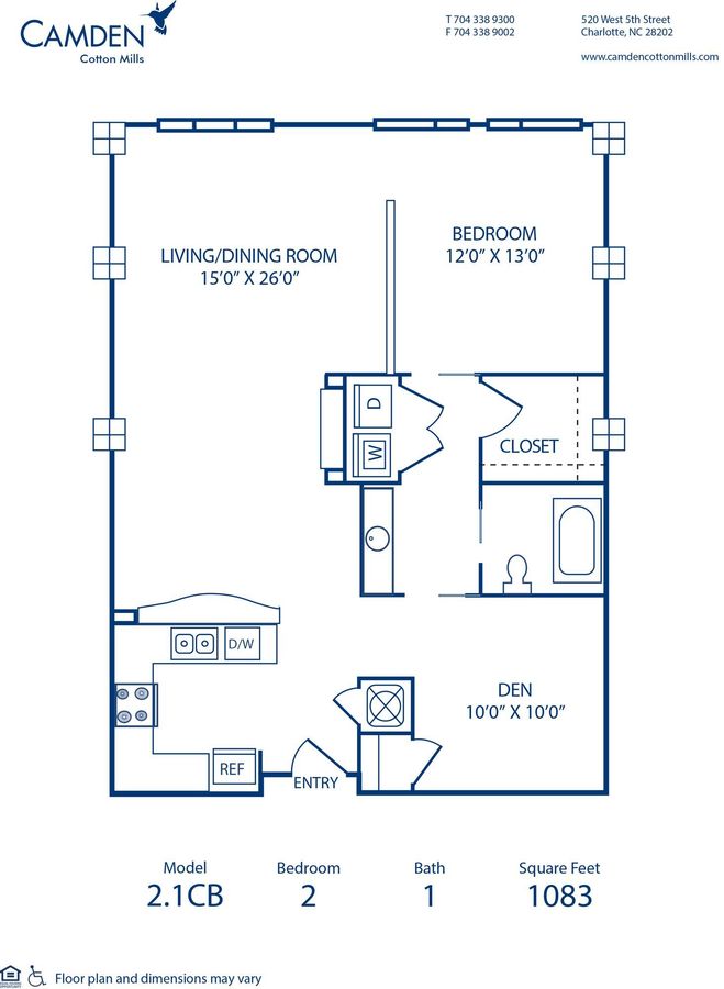 2 Bedrooms 1 Bathroom Apartment for rent at Camden Cotton Mills in Charlotte, NC