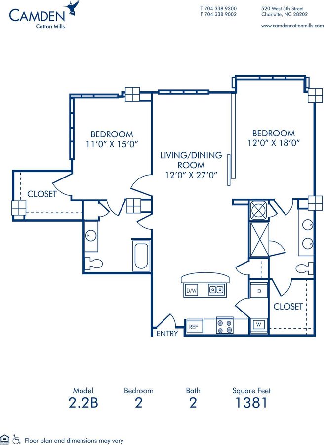 2 Bedrooms 2 Bathrooms Apartment for rent at Camden Cotton Mills in Charlotte, NC