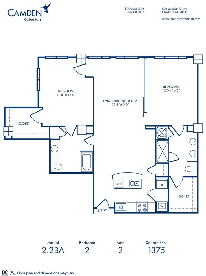 2 Bedrooms 2 Bathrooms Apartment for rent at Camden Cotton Mills in Charlotte, NC