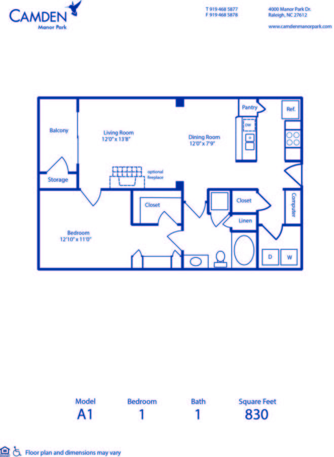 1 Bedroom 1 Bathroom Apartment for rent at Camden Manor Park in Raleigh, NC