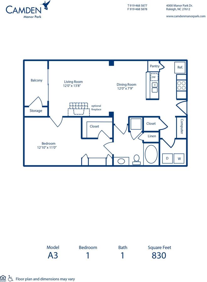 1 Bedroom 1 Bathroom Apartment for rent at Camden Manor Park in Raleigh, NC